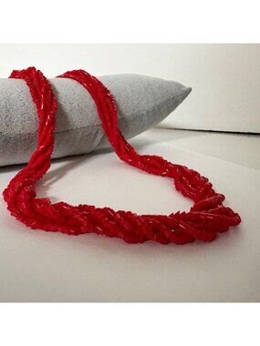 Vintage Red Bohemian Glass Bead Necklace Multi Strand Statement Jewelry